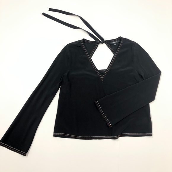 Madewell black silk stitch tie-back top size S - Picture 11 of 13